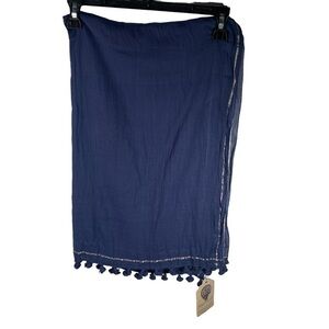 Indigo Handloom Pom Pom Scarf Blue Metallic NWT